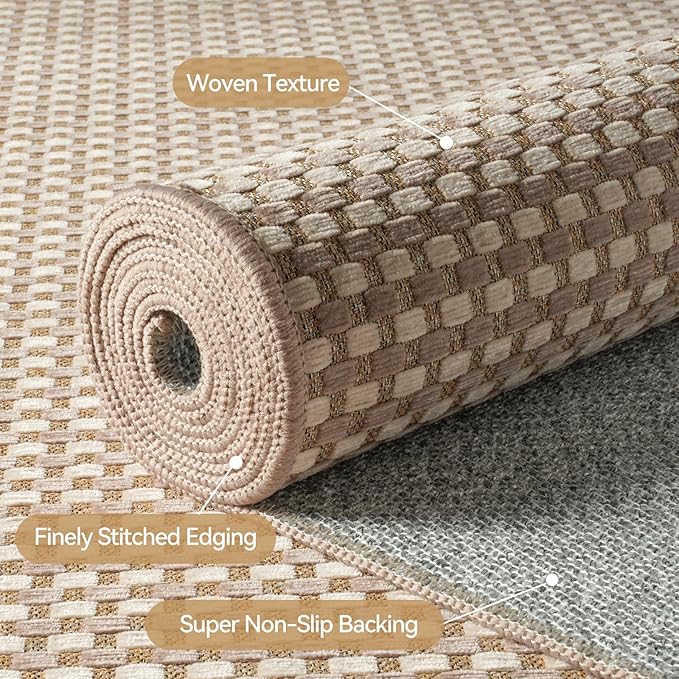 YDKGL 2x4 ft Entryway Rug Indoor Door Mat Non Slip Boho Woven Washable Area Rugs Kitchen Runner Rug Mat, Front Entry Rugs Entrance Doormat for Hallway Porch Bathroom Laundry Room, Brown 24"x48"