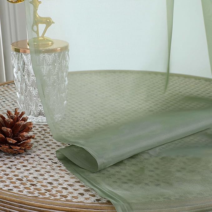 Chyhomenyc Sage Green Sheer Curtains 90 Inches Long 2 Panels, Light Filtering Green Curtains for Living Room, Soft Gentle Voile Rod Pocket Bedroom Window Drapes, 59Wx90L Inch, 2PCS