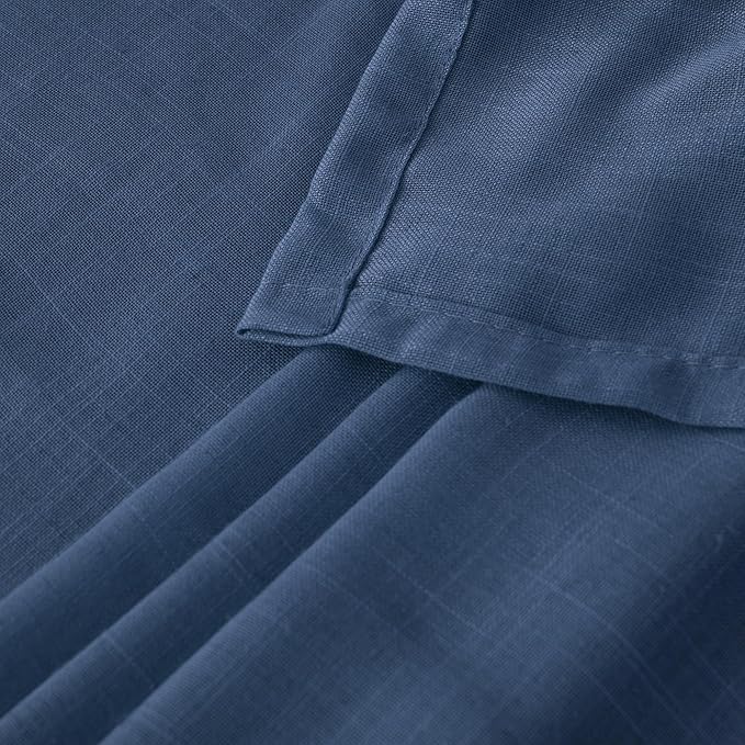BGment Short Navy Blue Semi Sheer Curtains 40 Inch Length for Windows, Linen Small Drapes Light Filtering for Bathroom Cafe Decor with Rod Pocket Lightweight, 2 Panels Set, Each 30 Inch Wide