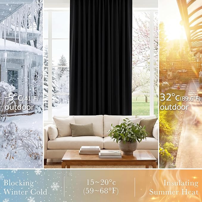 PONY DANCE Small Window Curtains 2 Panels Set, Half Window Rod Pocket Privacy Curtain Tiers for Kitchen Bathroom Basement Cafe Cabinet Tiers Drapes, W42 x L36 Inch, Black