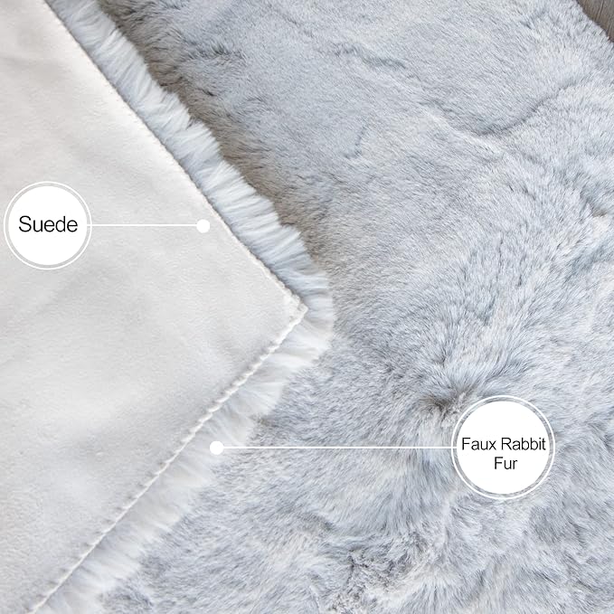 ORINOVA Grey Round Rug 3ft Machine Washable Shaggy Area Rugs for Living Room Faux Bunny Fluffy Fur Rug for Bedroom Small Circle Nursery Rug