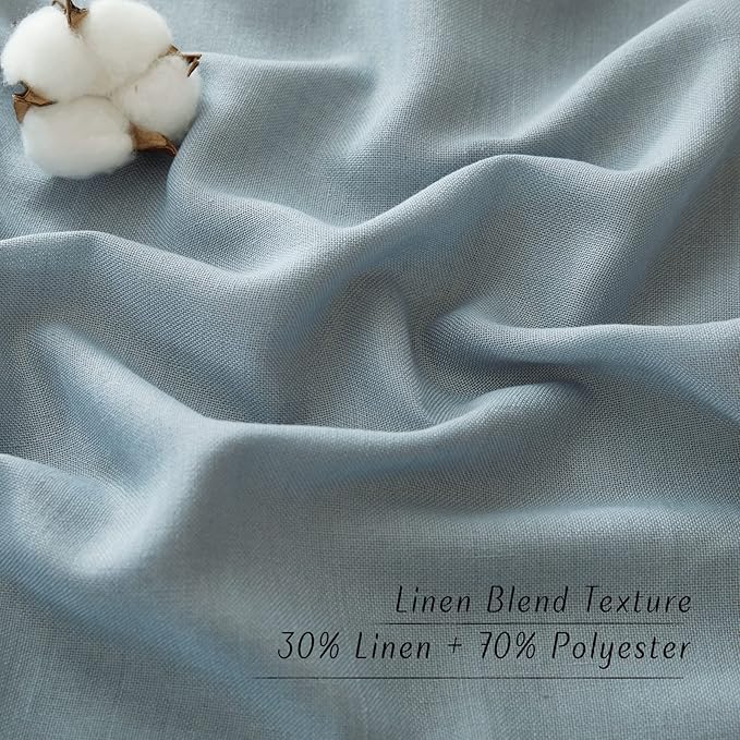 NICETOWN Linen Curtains for Windows 90 inch Long, Grommet Semi Sheer Vertical Drapes Privacy Added with Light Filtering for Doorway/Living Room, Stone Blue, W42 x L90, 2 Pieces