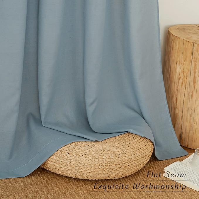 NICETOWN Flax Stone Blue Linen Curtains for Room Divider, Grommet Top Thick Flax Semi Sheer Vertical Drapes Privacy Assured with Light Filtering for Sliding Glass Door, W68 x L96, 2 Pieces