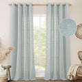 LAMIT Greyish Blue Linen Sheer Curtains 84 inch for Bedroom, Linen Textured Light Filtering Drapes Bronze Grommet Boho Panels for Farmhouse/Living Room, 2 Panels, 52 x 84 Inch