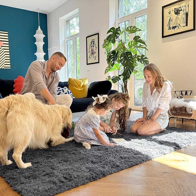 OLANLY 4x11 Area Rugs for Living Room Bedroom, Machine Washable Soft Fluffy Shaggy Bedside Rug, Indoor Floor Carpet for Kids Girls and Boys, Dorms, Nursery Rooms, Home Decor Aesthetic, Grey
