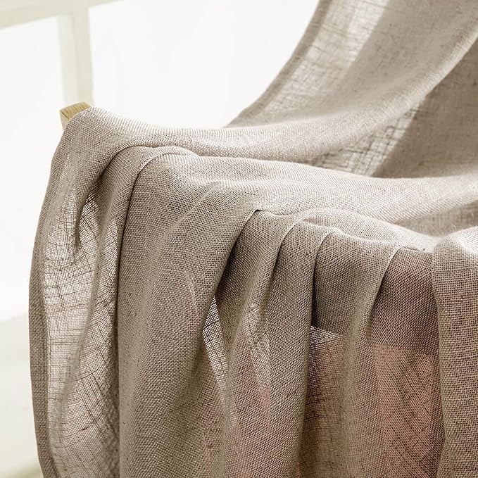 MIULEE Taupe Grey Linen Curtains 108 Inches Long 2 Panels for Bedroom Living Room, Soft Linen Textured Window Drapes Semi Sheer Light Filtering Back Tab Rod Pocket Farmhouse Modern Burlap Look Decor