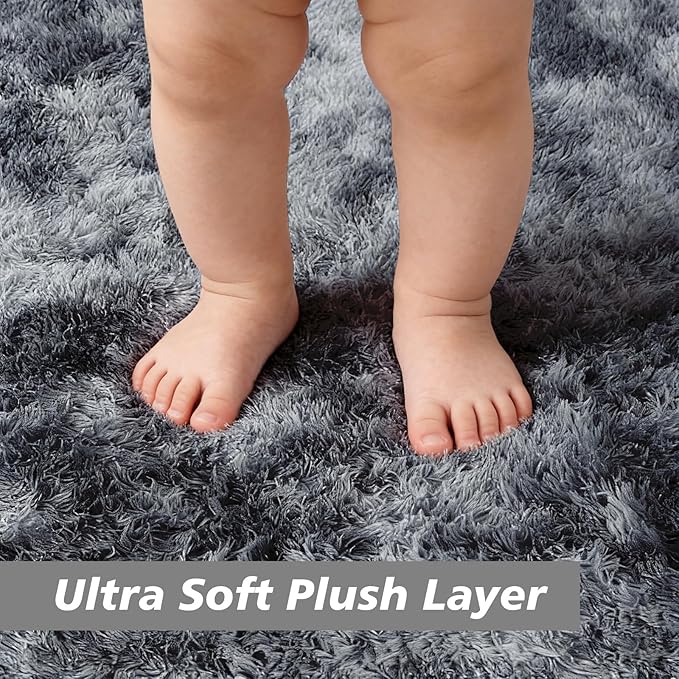 2x3 Fluffy Area Rugs for Bedroom Living Room,Small Soft Shag Fuzzy Rug Non-Shedding Indoor Plush Carpet for Kids Bedroom Nursery Dorm Home Decor,Tie-Dyed Black