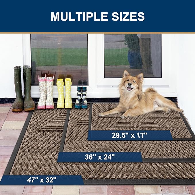 Smiry Front Door Mat Outside Entrance, Heavy Duty Sturdy Natural Rubber Doormat, Trap Dirt and Moisture, Easy Clean Low Profile Mats for Indoor Outdoor Entry, Irregular Triangle (71x34, Brown)