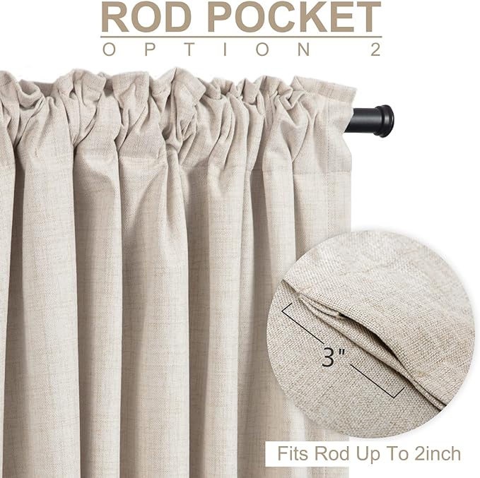 100% Blackout Shield Linen Blackout Curtains for Bedroom 108 Inches Long, Back Tab/Rod Pocket Living Room Drapes, Thermal Insulated Blackout Curtains 2 Panels Set, 50" W x 108" L,Cream