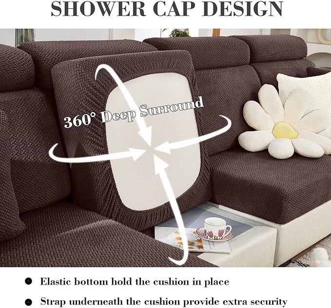 Couch Covers for 2 Cushion Sofa Pet Friendly Couch Cushion Covers Universal Sofa Covers Washable Stretch Slipcovers for Sectional Sofa (Texture Brown, Large Double Seat Cover)