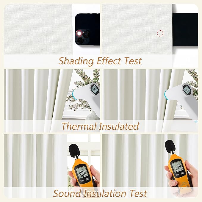 Guken Ivory 100% Blackout Linen Curtains 42 Inch Wide by 84 Inch for Living Room Bedroom Back Tab Rod Pocket Thermal Insulated Black Out Drapes Room Darkening Farmhouse Window Curtains
