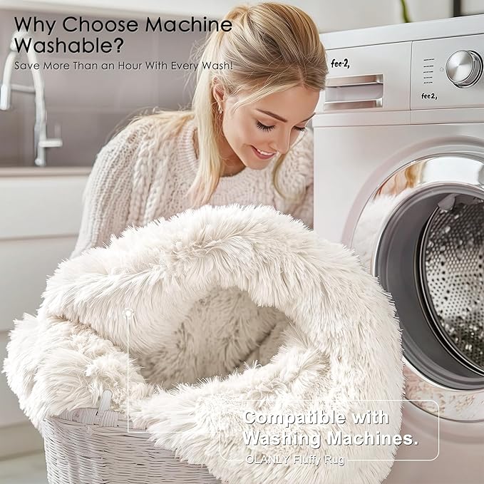 OLANLY 4x7 Area Rugs for Living Room Bedroom, Machine Washable Soft Fluffy Shaggy Bedside Rug, Indoor Floor Carpet for Kids Girls and Boys, Dorms, Nursery Rooms, Home Decor Aesthetic, Ivory
