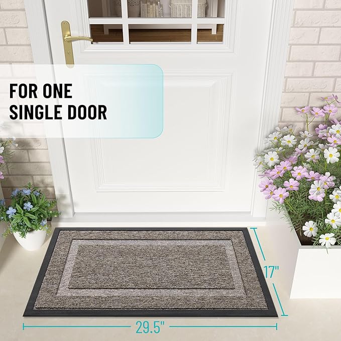 OLANLY Front Door Mat Indoor Outdoor Entrance, Waterproof All-Season, All-Weather Doormat, Sturdy Natural Rubber, Low Profile, Easy Clean Patio Porch Entryway Mat, 47x17, Khaki and White