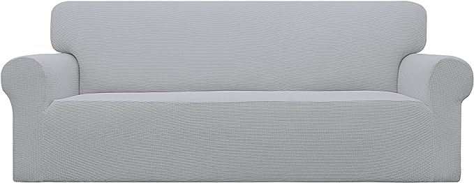 Easy-Going Stretch Oversized Sofa Slipcover 1-Piece Sofa Cover Furniture Protector Couch Soft with Elastic Bottom for Kids, Polyester Spandex Jacquard Fabric Small Checks Silver Gray