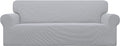 Easy-Going Stretch Oversized Sofa Slipcover 1-Piece Sofa Cover Furniture Protector Couch Soft with Elastic Bottom for Kids, Polyester Spandex Jacquard Fabric Small Checks Silver Gray