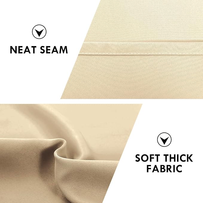 DWCN Beige Room Darkening Curtains for Kitchen/Bedroom, 60 x 36 inches Long - Energy Saving Window Drapes for Nursery with Rod Pocket, Set of 2 Panels