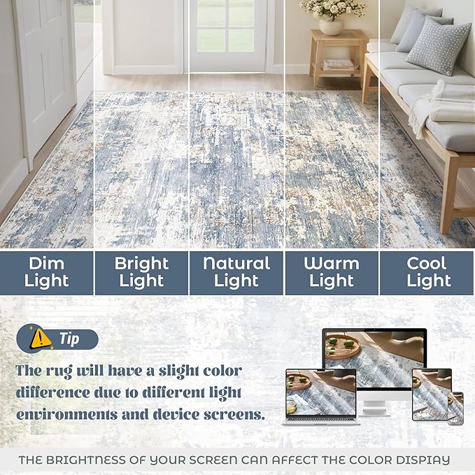 2x7 Runner Rug for Hallway, Washable Modern Abstract Runner Rugs Neutral Soft Non Slip Kids Rug Stain Resistant Indoor Runners for Hallways Entryway Bedroom Kitchen Laundry Room(Blue, 2'x7')