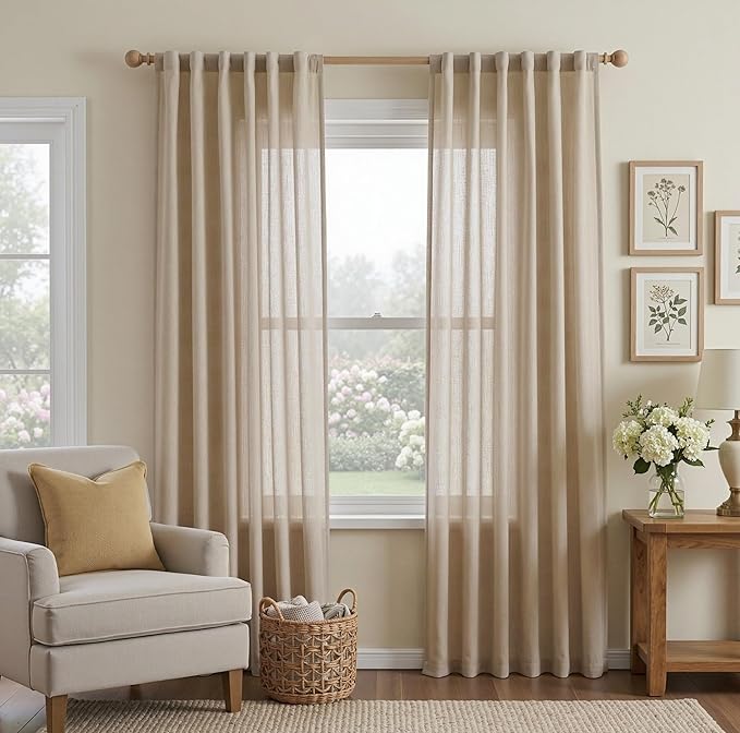 MYSKY HOME Patio Curtains for Sliding Door 90 inch Length 2 Panels Set, Living Room Curtains & Drapes Soft Farmhouse Window Treatments Back Tab Semi Sheer Draperies, 50" W x 90" L, Taupe
