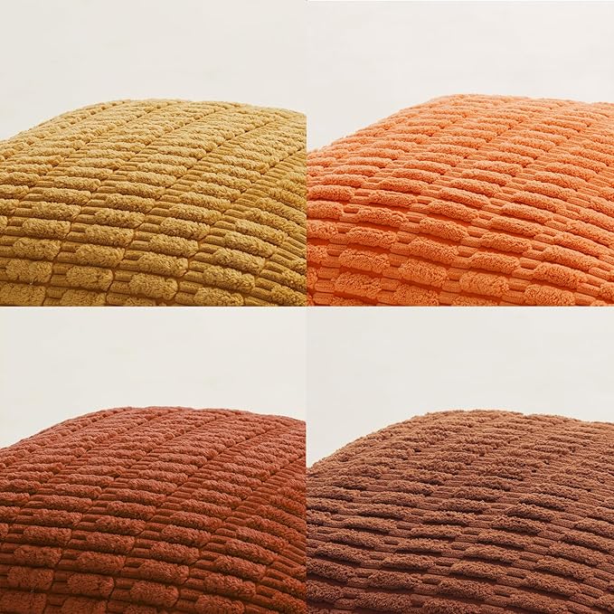 Fancy Homi Set of 4 Burnt Orange Fall Boho Decorative Throw Pillow Covers 22x22 Inch for Couch Bed Sofa, Aesthetic Modern Bohemian Room Decor, Soft Fuzzy Cozy Corduroy Textured Cushion Case 55x55cm