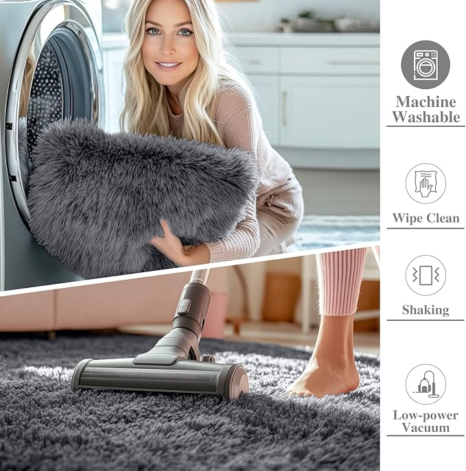OLANLY 3x9 Machine Washable Runner Rugs for Hallway, Soft Fluffy Shaggy Bedside Rugs for Bedroom, Living Room, Indoor Floor Carpet for Kids Girls and Boys, Nursery Rooms, Home Decor Aesthetic, Grey