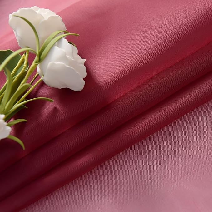 SpaceDresser Burgundy Sheer Curtains 4 Panels Rod Pocket Semi-Sheer Curtain 63 Inches Long Light Filtering Voile Window Drapes for Bedroom Living Room Kitchen, Each 52W x 63L