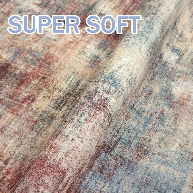 IOHOUZE Abstract Runner Rug 2x10 Ft Washable Runners for Hallways, Non Slip Kitchen Runner Printed Faux Wool Entryway Runner Indoor, Modern Abstract Floor Carpet for Hall Kitchen, Red/Multi