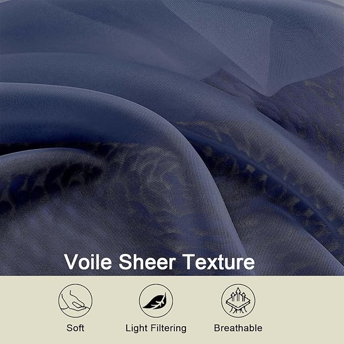 Navy Blue Valances for Windows, Navy Blue Sheer Curtains 14 Inch Length 2 Pack Kitchen Curtain, Modern Solid Mini Small Window Curtains for Cafe Bathroom Basement, Navy Blue, 42"Wx14"L Inch