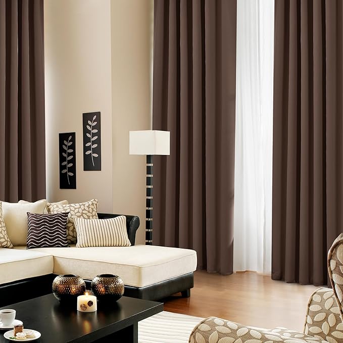 Deconovo Blackout Curtains, Thermal Insulated, W52 x L72 2 Panels, Back Tab, Machine Washable, Room-Darkening Drapes for Bedroom/Living Room Brown