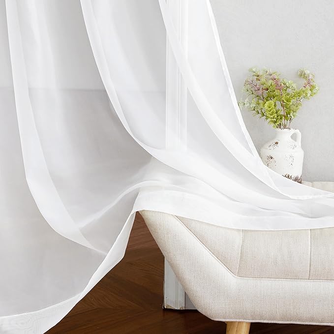 NICETOWN Sheer Curtains 108 inches Length for Windows, Grommet Top Elegant Ivory Voile Textured Window Treatment for Sliding Glass Door/Bedroom/Living Room, W54 x L108, 1 Pair