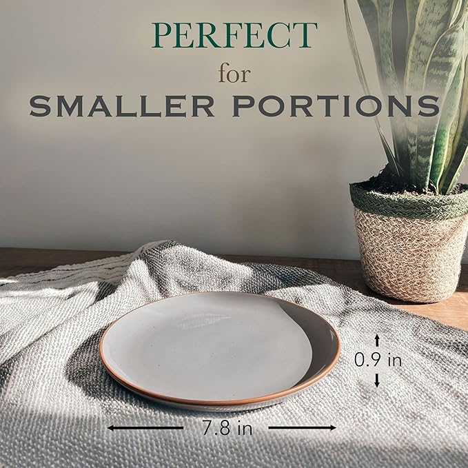 Mora Ceramic Plates Set, 7.8 in - Set of 6 - The Dessert, Salad, Appetizer, Small Dinner etc Plate. Microwave, Oven, and Dishwasher Safe, Scratch Resistant. Kitchen Porcelain Dish - Earl Grey