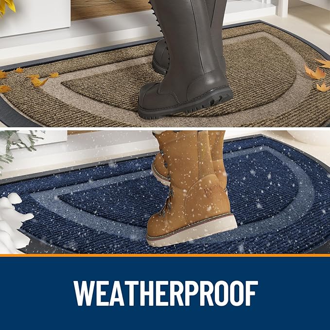 OLANLY Half Circle Door Mat Indoor Outdoor Entrance Welcome, Waterproof All-Season, All-Weather Doormat, Sturdy Natural Rubber, Low Profile, Easy Clean Patio Porch Entryway Mat, 47x32, Green