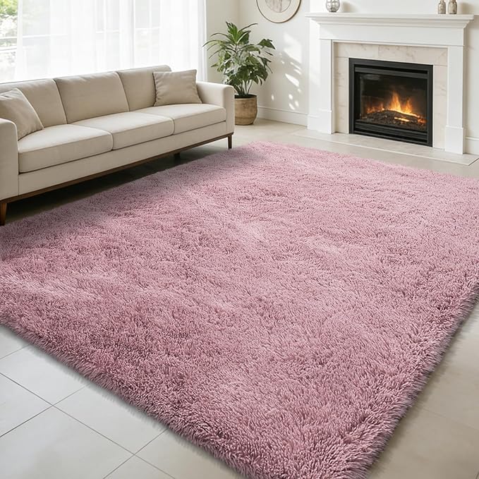 Shag Area Rug for Bedroom 5x8,Blush Fluffy Area Rugs for Living Room,Soft Fuzzy Rug Non-Shedding Indoor Plush Carpet for Kids Bedroom Nursery Dorm Home Decor
