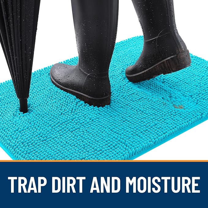 OLANLY Dog Door Mat for Muddy Paws 70x46, Absorbs Moisture and Dirt, Absorbent Non-Slip Washable Doormat, Quick Dry Chenille Mud Mat for Dogs, Entry Indoor Entryway Carpet for Inside Floor, Aqua Blue
