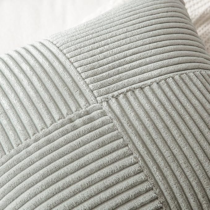 MIULEE Silver Grey Decorative Throw Pillow Covers 18x18 Inch for Couch Bed Sofa Pack of 2 Boho Farmhouse Throw Pillows Soft Cross Corduroy Patchwork Textured Cushion Cases