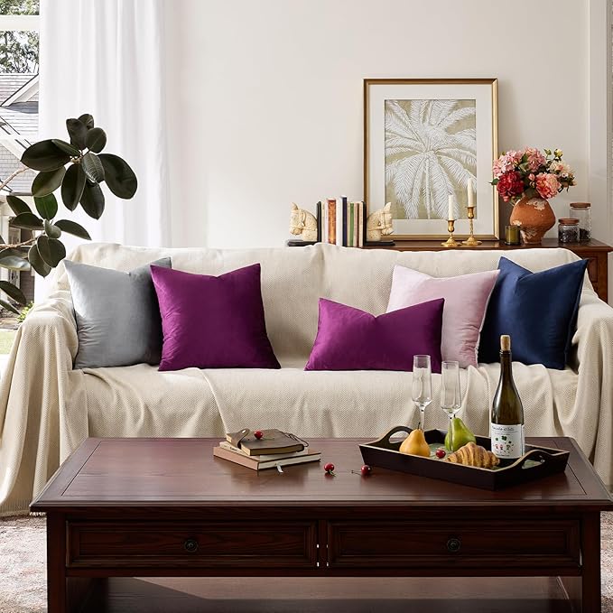 GIGIZAZA Decorative Throw Pillow Covers 16x16,Set of 2 Purple Square Couch Pillow Covers,Velvet Sofa Boho Cushion Pillows