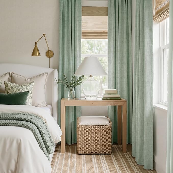 RYB HOME Sage Green 100% Blackout Curtains 84 inches Long, Thermal Insulated Linen Texture Drapes for Bedroom/Living Room, Elegant Farmhouse Curtains Back Tab&Rod Pocket, W52xL84, 2 Panels
