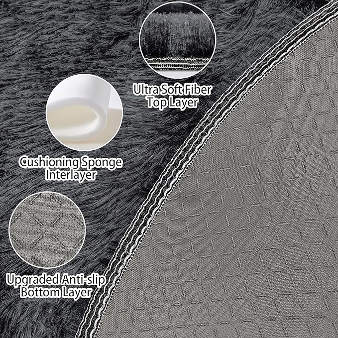 7x7 ft Tie Dye Black Round Rug for Bedroom Room Fluffy Circle Rug Furry Carpet Shaggy Circular Fuzzy Washable Non-Slip Large Area Rug Soft Indoor for Living Room Cute Aesthetic Home Decor