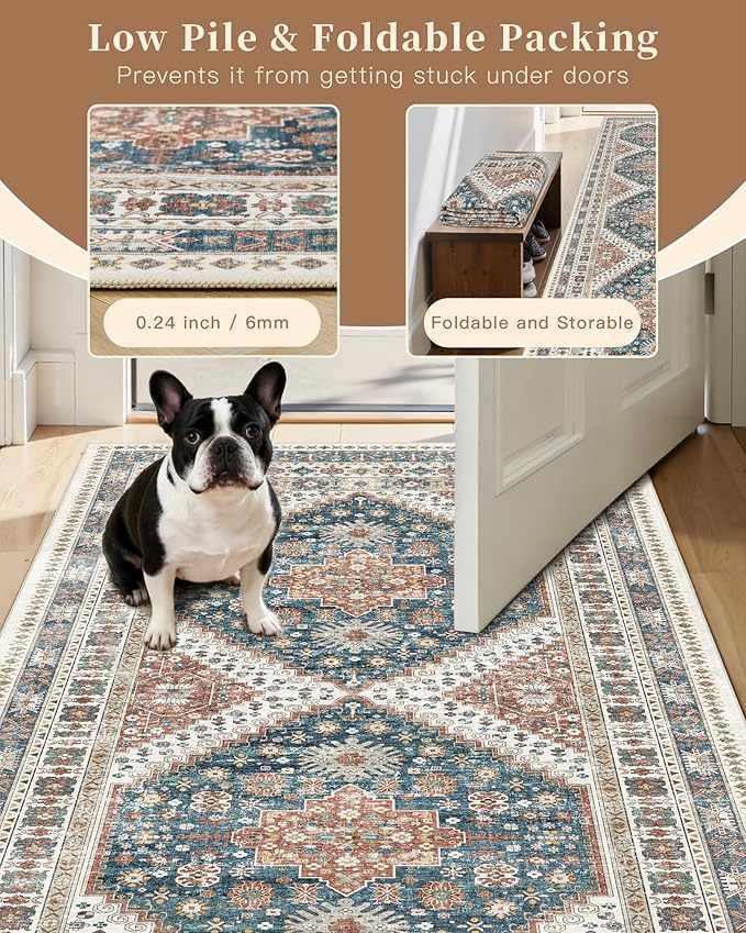Madane Runner Rugs for Hallway 2x10 Long Washable Non-Slip Hallway Runner Rug Low-Pile Stair Kitchen Runner Throw Carpet for Entrance Living Dining Laundry Room (Navy Blue, 2 x 10)
