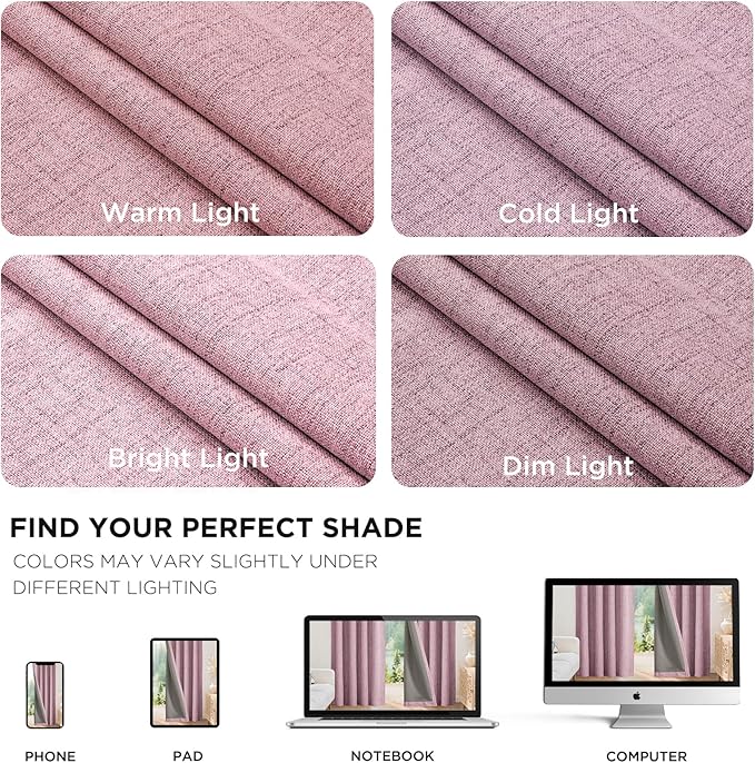 Joydeco Blackout Curtains for Bedroom - 108 Inch Long 100% Light Blocking 2 Panels Set Pink Drapes, Thermal Insulated Room Darkening Curtains, Linen Textured for Living Room, Rod Pocket & Back Tabs