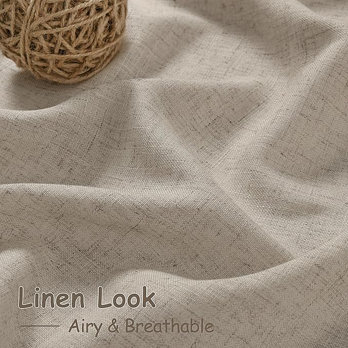 Nanspring Cobblestone Linen Curtains for Living Room 100 Inches Long Light Filtering Semi Sheer Curtain Back Tab Modern Farmhouse Decor Elegant Drapes for Bedroom Dinner Room 52x100, 2 Panels
