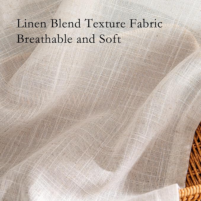MYSKY HOME Natural Linen Curtains for Bedroom Living Room, Semi Sheer Curtains & Drapes 84 inches Length Farmhouse Country Style Back Tab Draperies for Sliding Glass Door, 100" Wide, 1 Panel