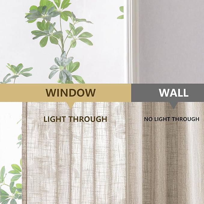MYSKY HOME Kitchen Semi Sheer Oatmeal Curtains 24 Inch Long, Light Filtering Window Panels Rod Pocket Valance Neutral Drapes for Small Window/Cafe/Bathroom Basement, Taupe, 2 Panels, 34 x 24 Inch