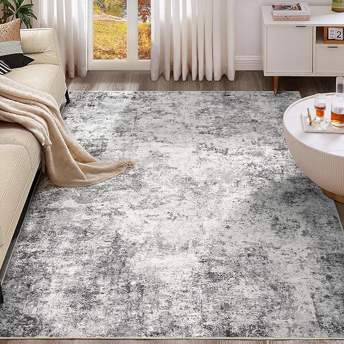 UERMEI 6x9 Area Rug Living Room Rugs - Washable Neutral Modern Abstract Soft Thin Rug Indoor Floor No Slip Rug Carpet for Bedroom Under Dining Table Home Office Decor - Grey