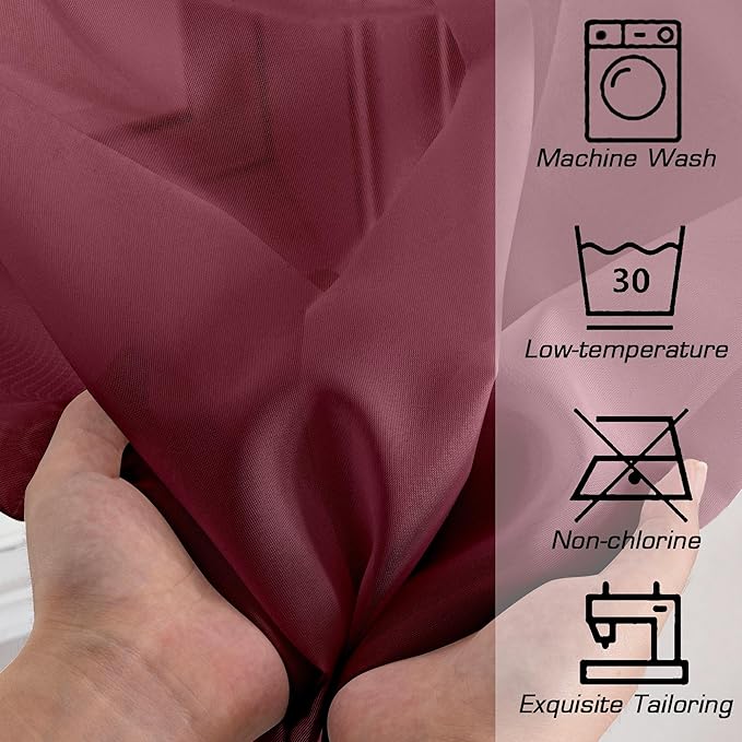 Simplebrand Red Sheer Curtains 96 Inches Long, Light Filtering Rod Pocket Solid Color Window Sheer Curtain Panels, Elegant Curtains & Drapes for Living Room, Bedroom 2 Panels (Burgundy, 42" W x 96" L)