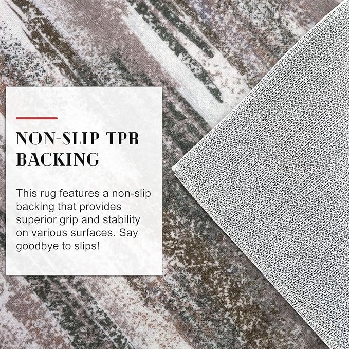 Lansny Modern Abstract Small Area Rug Indoor, Dark Light Brown White 3x5 Washable Rug Non-Slip Soft Entryway Rug Kitchen Mats Thin Print Faux Wool Floor Carpet Throw Rugs for Entrance Bedroom