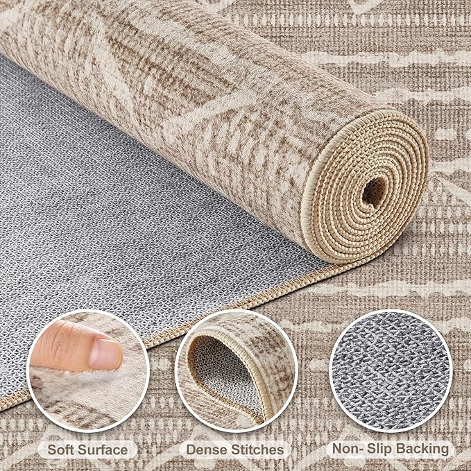Nakagishi 9x12 Area Rug Living Room: Washable Boho Large Neutral Modern Soft Farmhouse Rugs Stain Resistant Indoor Floor Non-Slip Carpet for Bedroom Nursery Kid Playroom Office Dining Room- Dark Brown