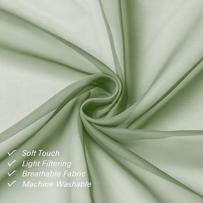 Lecloud Sage Green Sheer Curtains 72 Inches Long 2 Panels Set, Rustic Voile Window Treatments for Bedroom Living Room, Dual Rod Pocket Window Curtain Drapes for Yard/Patio/Villa/Parlor, 40" W x 72" L