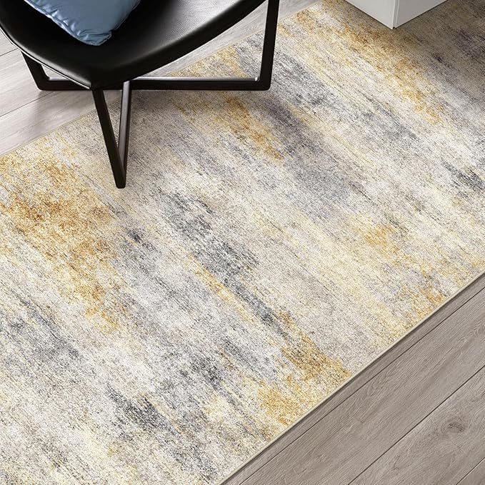 2x5 Washable Kitchen Runner Rug: Modern Abstract Runners for Hallway Soft Non Slip Rugs with Rubber Backing Low Pile Thin Floor Carpet for Entryway Bedroom Bathroom Bedside Indoor(Grey/Yellow,2x5)