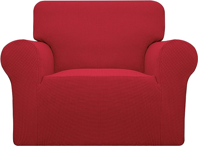 Easy-Going Stretch Chair Sofa Slipcover 1-Piece Couch Sofa Cover Furniture Protector Soft with Elastic Bottom for Kids, Pet. Spandex Jacquard Fabric Small Checks (Chair, Christmas Red)