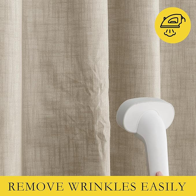 NICETOWN Taupe 100% Blackout Linen Curtains 102 inch Long Burg, Farmhouse Thick Completely Blackout Window Treatment Panels Thermal Insulated Drapes for Living Room (1 Pair, 52" Width Each Panel)